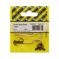 SCREW HOOKS BRASS PLATED 55MM 2 PACK