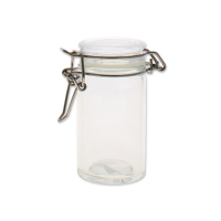 Clear glass spice jar with airtight metal clip-top