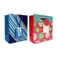  GIFT BAGS – ASSORTED PACK OF 6 BLUE & 6 FLORAL PINK