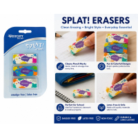 Splat Erasers Smudge Free Asst Colours 3 Pack