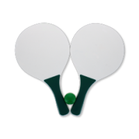 Green beach tennis set with wooden bat and ball