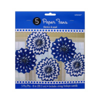 Paper Hand Fan Royal Blue 20cm 5 Pack