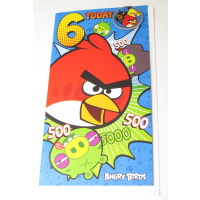 ANGRY BIRDS AGE 6 BIRTHDAY CARD WITH PIXEL