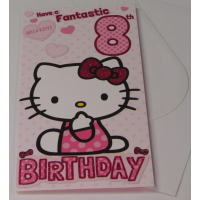 HELLO KITTY GLITTERY AGE 8 BIRTHDAY CARD