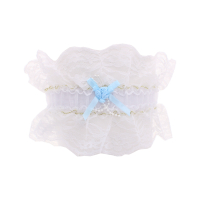 White lace garter with blue ribbon and rose detail