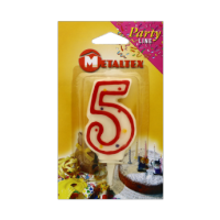 Birthday cake candle shaped as number 5 with holder