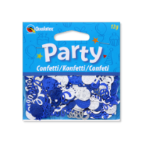 Blue and silver party confetti swirls