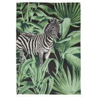 Printed cotton rug with black and white zebra pattern