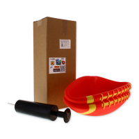 Black and white rugby ball with an inflator pump