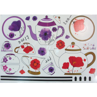 Vinyl peel and stick wall decor with tea design