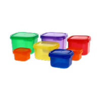 Square food container set with stickers, assorted colours