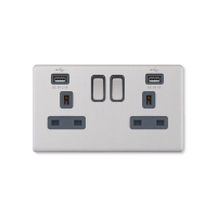 13A 2 Gang Switched Socket Dual USB Ports 2.1A