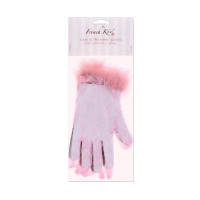 Pink lace short gloves for ladies with marabou trim