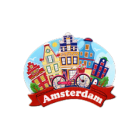 Amsterdam fridge magnet with iconic city landmarks