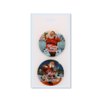 Santa and "Merry Christmas" design badges 2 pack