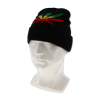 Black Rasta Leaf Knit Winter Beanie Hat
