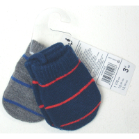 Two pairs of baby mittens, grey and blue colours