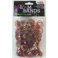 Metallic coloured loom bands kit with hook and S clips