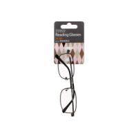 Sleek rectangle metal reading glasses with +1.50 power.