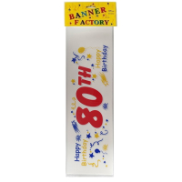 HAPPY 80TH BIRTHDAY BANNER WHITE WITH CARD