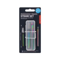 Iridescent travel straw set and case