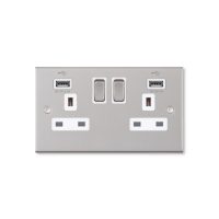 5M-3A 2 Gang Switched Socket Dual USB Ports 2.1A