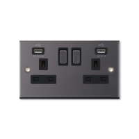5M-13A 2 Gang Switched Socket Dual USB Ports 2.1A 
