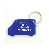 Translucent blue van shaped keychain with attachment loop