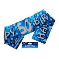 Blue 50th Birthday Holographic Banner