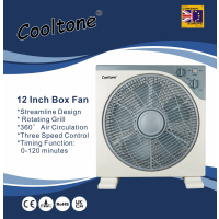 12 inch plastic box fan with 360 rotation.