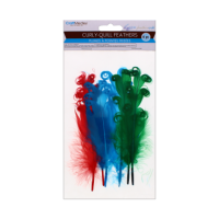 Multi-coloured curly-quill feathers in a pack of six