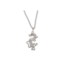 Dragon Silver & Red Gem Pendant Necklace