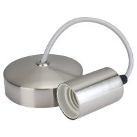 6 inch E27 Contemporary Satin Chrome Pendant Set, Silver Cord.