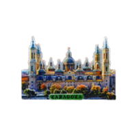Zaragoza City souvenir fridge magnet with landmarks