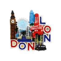 London Attractions & Black Cab Fridge Magnet