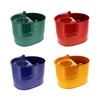 Colour metal mop buckets in assorted colours, side view