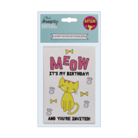 Meow Birthday Invites Cards 16 pack with cat theme