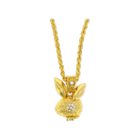 Large gold Playboy pendant necklace featuring the Playboy logo