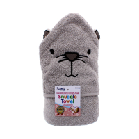 Embroidered Grey Cotton Hooded Baby Snuggle Towel by Rysons