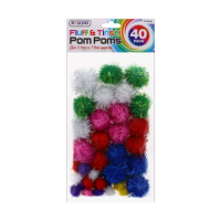 Rysons Fluffy Tinsel Pom Poms, Assorted Colours, 40 Pack for crafts