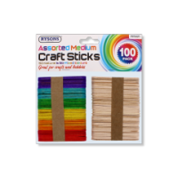 Rysons Coloured Medium Craft Sticks 100 Pack assorted colours