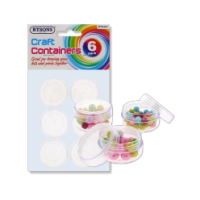 Six clear plastic craft storage containers stacked together