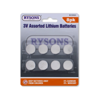 Rysons 3V Lithium Coin Cell Battery Assortment 8 Pack