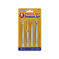 Four piece stainless steel tweezer set