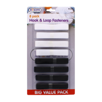 Black and white hook and loop fastener strips 8-pack