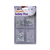 Assorted silver safety pins in a 120 pack