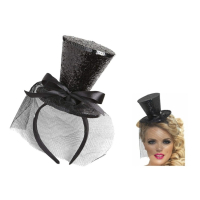 Mini Glitter Top Hat Headband Black