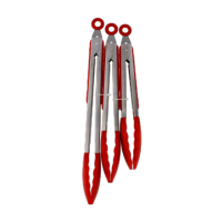 Red silicone tongs, pack of three, heat resistant