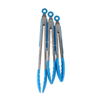 Blue silicone tongs pack of three on display