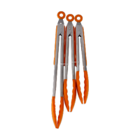 Pack of three orange silicone kitchen tongs